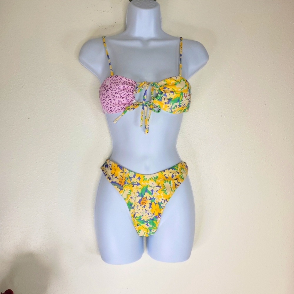 Floral Bikini Set with Pink and Yellow Accents